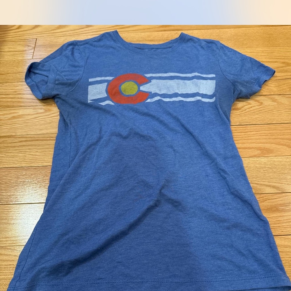 Blue Short Sleeve Tee with Colorado Flag Design